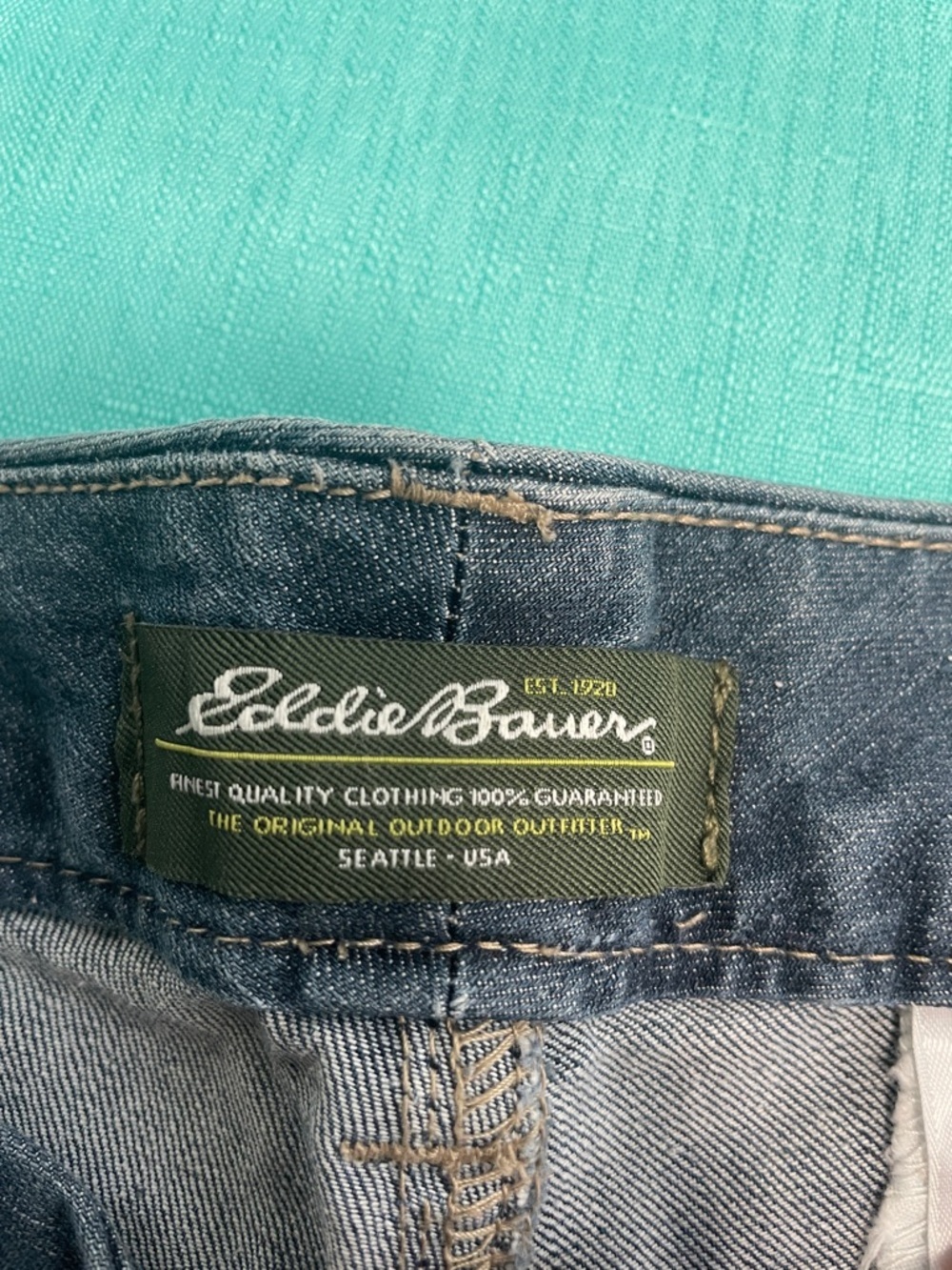 Eddie Bauer Dark Blue Denim Shorts with Olive Label - Picture 2 of 6
